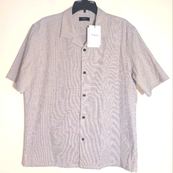 NWT Theory Men's Short Sleeve Button-Up Daze Camp Shirt Baltic/White Size L - Picture 5 of 16